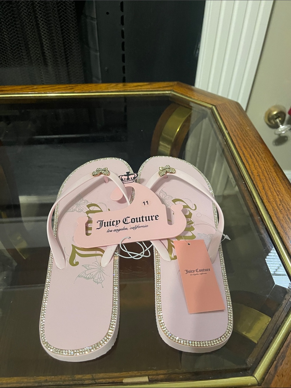 Juicy Couture Light Pink Rhinestone-Trim Flip Flops